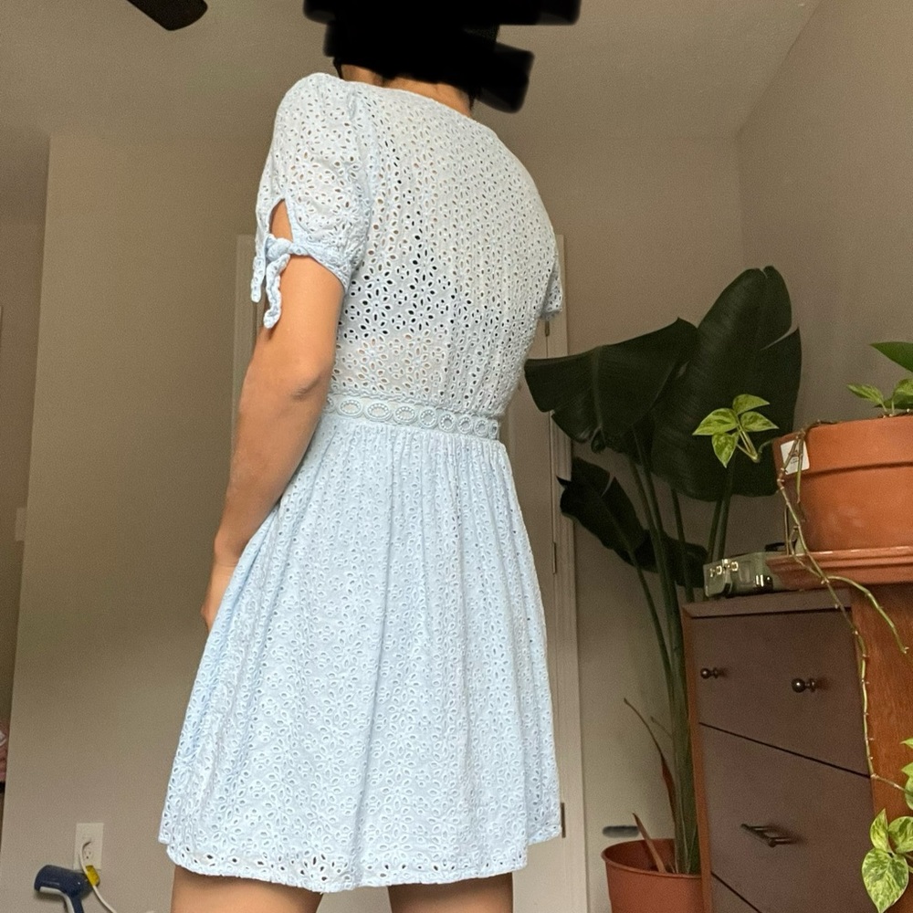 Aqua Light Blue Eyelet Midi Dress - Picture 7 of 16